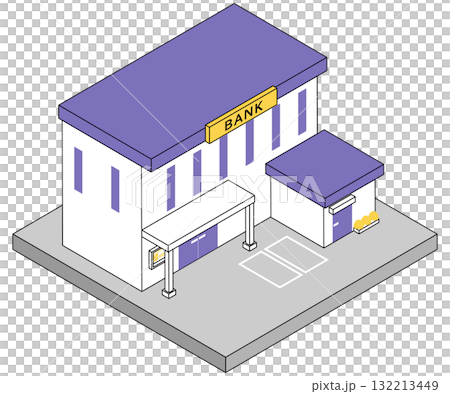 ツートンカラーのアイソメトリック銀行の建物のアイコンイラスト素材 132213449