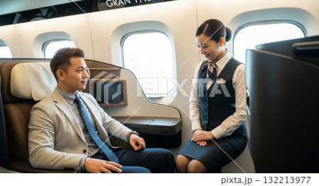 新幹線・グランクラス　アテンダントとビジネスマン 132213977