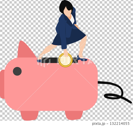 Illustration of a businesswoman saving money Illustration of a businesswoman saving money 132214055