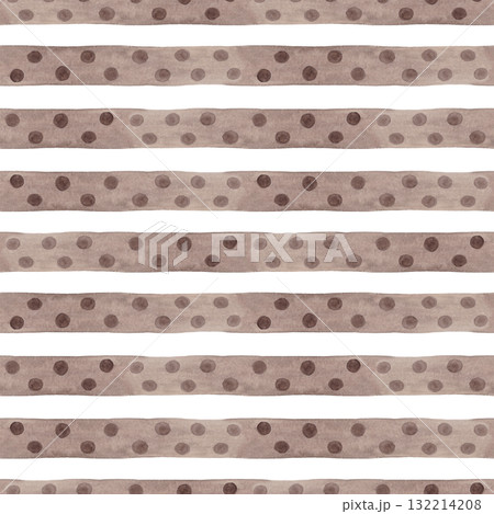 Horizontal brown polka dot lines. Abstract seamless watercolor pattern. Perfect for kitchen textiles and wallpaper, tablecloths and scarves Horizontal brown polka dot lines. Abstract seamless watercolor pattern. Perfect for kitchen textiles and wallpaper, tablecloths and scarves 132214208