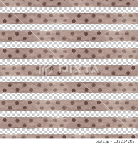 Horizontal brown polka dot lines. Abstract seamless watercolor pattern. Perfect for kitchen textiles and wallpaper, tablecloths and scarves 132214208