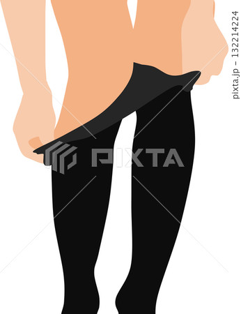 ストッキングを脱いでいる女性の足のイラスト ストッキングを脱いでいる女性の足のイラスト 132214224