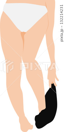 ストッキングを脱いでいる女性の足のイラスト	 132214231