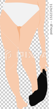 ストッキングを脱いでいる女性の足のイラスト	 132214231