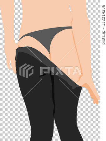 Illustration of a woman's legs taking off stockings 132214236