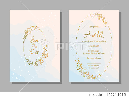 Wedding invitation card. Marriage background with pretty stylized floral twigs. 132215016
