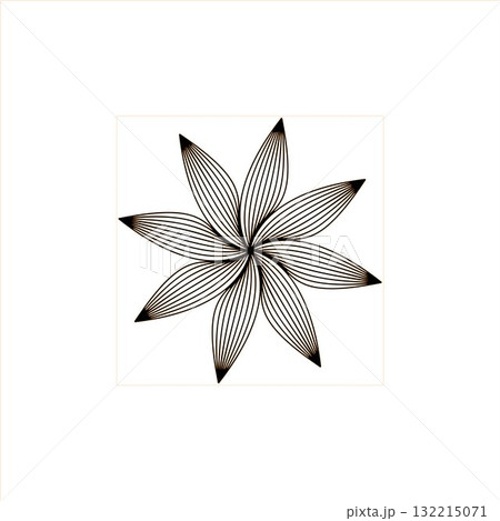 Intricate Line Art Flower Design With Eight Petals In Black On White Background Intricate Line Art Flower Design With Eight Petals In Black On White Background 132215071