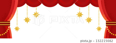赤いカーテンと金の星飾りの背景イラスト／発表・表彰式・イベント用デザイン 132215082