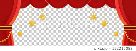赤いカーテンと金の星飾りの背景イラスト／発表・表彰式・イベント用デザイン 132215082