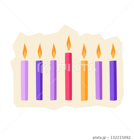 Happy Hanukkah candles sticker. Holiday icon in cartoon style. Happy Hanukkah candles sticker. Holiday icon in cartoon style. 132215092