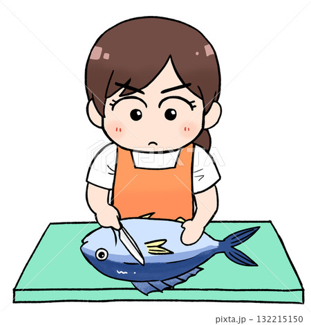 魚をさばく女性 集中 132215150