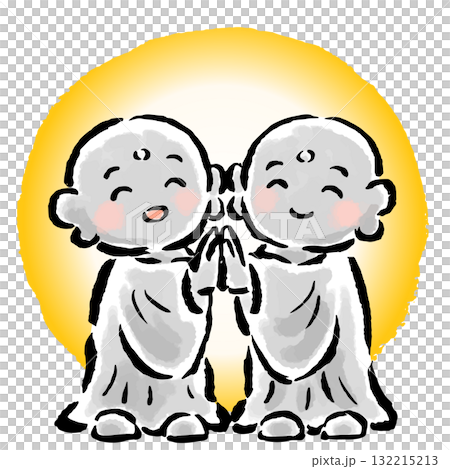 雙手合十祈禱的雙地藏菩薩像 132215213