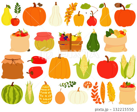 色々な野菜や果物のイラストセット 色々な野菜や果物のイラストセット 132215550