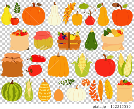 色々な野菜や果物のイラストセット 色々な野菜や果物のイラストセット 132215550