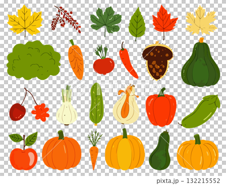カラフルな野菜や紅葉のアイコン 132215552