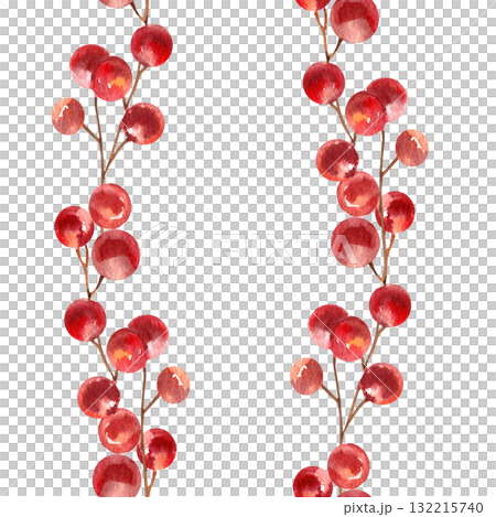 Christmas festive seamless pattern with red berries stem watercolor illustration. Hand drawn New Year festive background with floral elements for gift wrapping, seasonal textile design Christmas festive seamless pattern with red berries stem watercolor illustration. Hand drawn New Year festive background with floral elements for gift wrapping, seasonal textile design 132215740