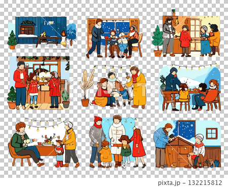 Winter family gathering illustration material set 132215812