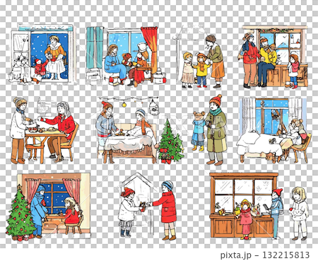 Winter family gathering illustration set 132215813