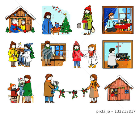 家族と子供の団らんイラストセット 家族と子供の団らんイラストセット 132215817
