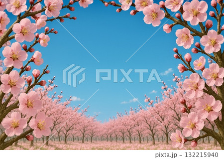 フレーム素材　梅林　梅の花　満開　フォトリアル 132215940