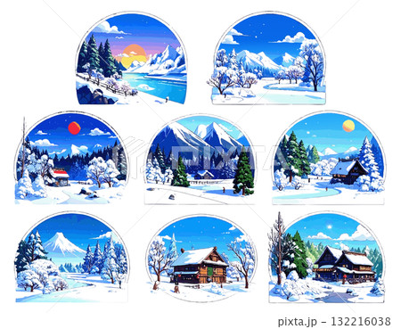 雪の積もった山の景色イラスト 132216038