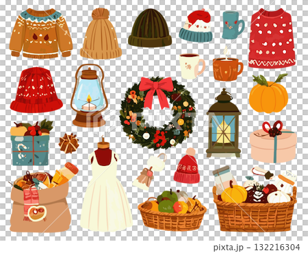 Cute Christmas illustration set 132216304