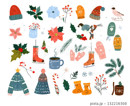 かわいい冬、クリスマスのイラスト素材 132216308