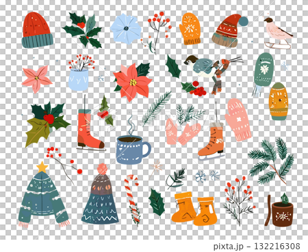 可愛的冬季和聖誕節插圖素材 可愛的冬季和聖誕節插圖素材 132216308