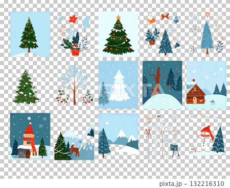 聖誕節和冬季森林插圖集 聖誕節和冬季森林插圖集 132216310