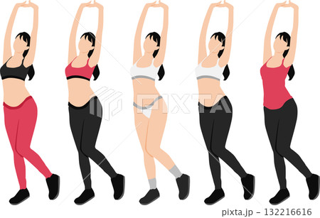 ダイエットする女性のイラスト(ストレッチ)	 132216616