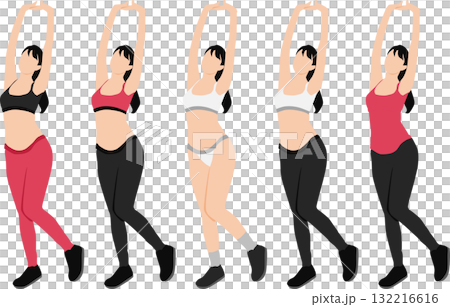 ダイエットする女性のイラスト(ストレッチ)	 132216616
