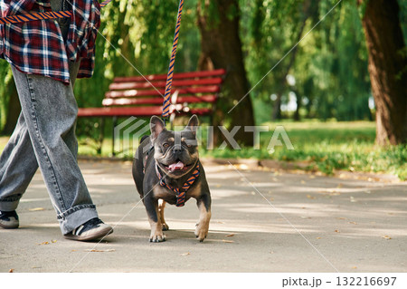 Young woman is with her dog in the park Young woman is with her dog in the park 132216697