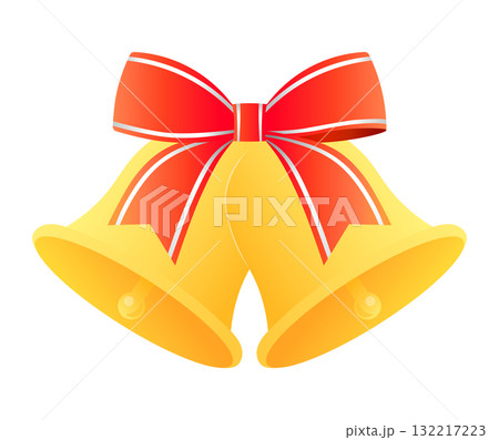 赤いリボンがついたベルのベクターイラスト_クリスマスと冬の素材 132217223