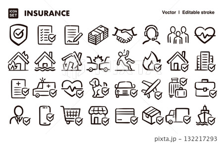 保険の手描きアイコンイラストセット EPS版は線の太さ等編集可能 保険の手描きアイコンイラストセット EPS版は線の太さ等編集可能 132217293