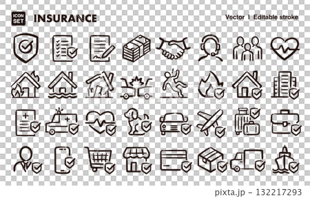 Hand-drawn insurance icon illustration set. EPS version can be edited to change line thickness, etc. Hand-drawn insurance icon illustration set. EPS version can be edited to change line thickness, etc. 132217293
