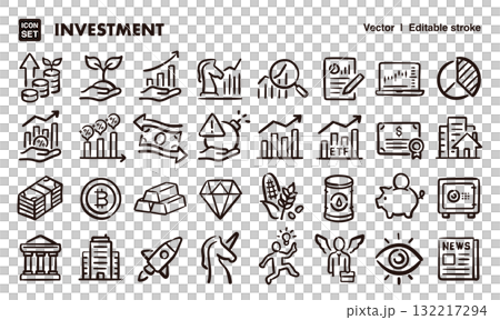 投資、ビジネスの手描きアイコンイラストセット EPS版は線の太さ等編集可能 投資、ビジネスの手描きアイコンイラストセット EPS版は線の太さ等編集可能 132217294