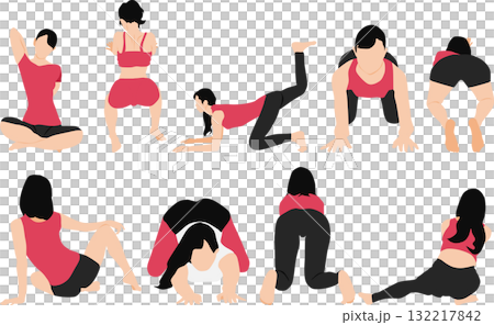 Illustration of a woman on a diet (stretching) 132217842