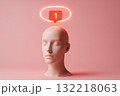 赤い通知アイコンの光輪を持つマネキンの頭部 132218063