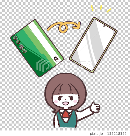 通帳のデジタル化を案内するスタッフのイラスト 通帳のデジタル化を案内するスタッフのイラスト 132218533