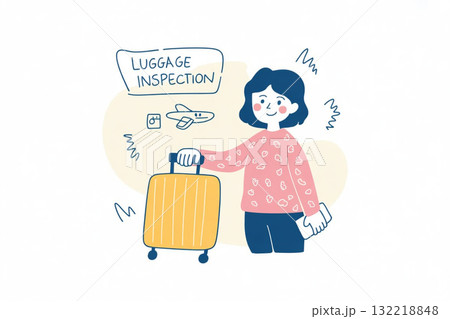 空港で手荷物検査を並ぶ女性 空港で手荷物検査を並ぶ女性 132218848