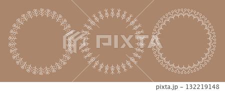 Scandinavian style winter Christmas botanical wreath with fir branch, berry. Round simple linear New year decorative frame for card, banner, poster. 132219148