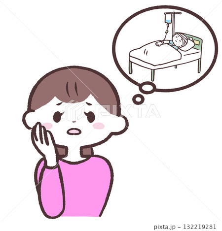 入院を心配する女性のイラスト 132219281
