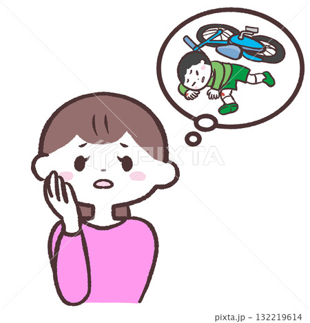 自転車の転倒を心配する女性のイラスト 自転車の転倒を心配する女性のイラスト 132219614