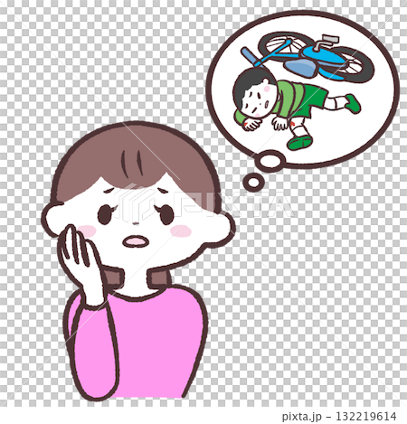 自転車の転倒を心配する女性のイラスト 自転車の転倒を心配する女性のイラスト 132219614