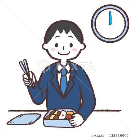 お弁当を食べる会社員のイラスト 132219965