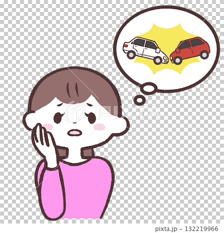 自動車事故を心配する女性のイラスト 自動車事故を心配する女性のイラスト 132219966