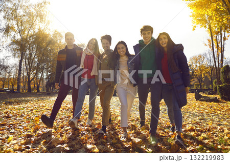Six friends standing close to each other on nature Six friends standing close to each other on nature 132219983