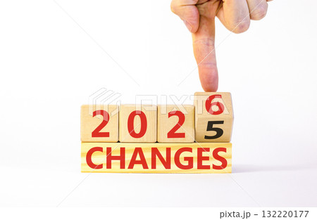 2026 Changes symbol. Concept words 2026 Changes on beautiful wooden blocks. Beautiful white paper background. Businessman's hand. Business and 2026 changes concept. Copy space. 132220177
