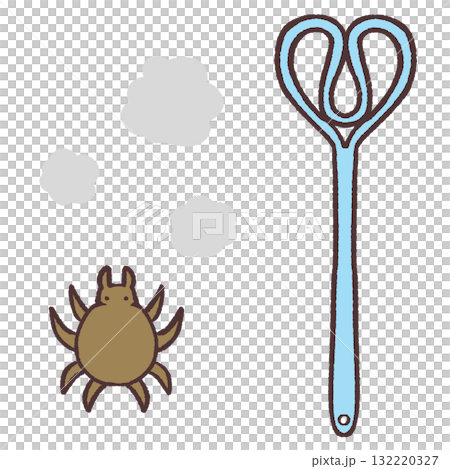 Illustration set of a futon beater, dust mites and dust 132220327
