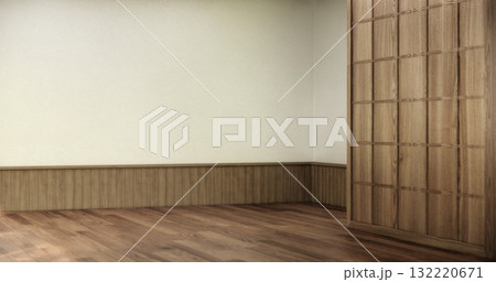 Empty modern room white on wooden floor interior design.3D rendering Empty modern room white on wooden floor interior design.3D rendering 132220671